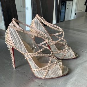 Christian Louboutin alarc 100mm beige nude light gold spike mesh stiletto 38.5